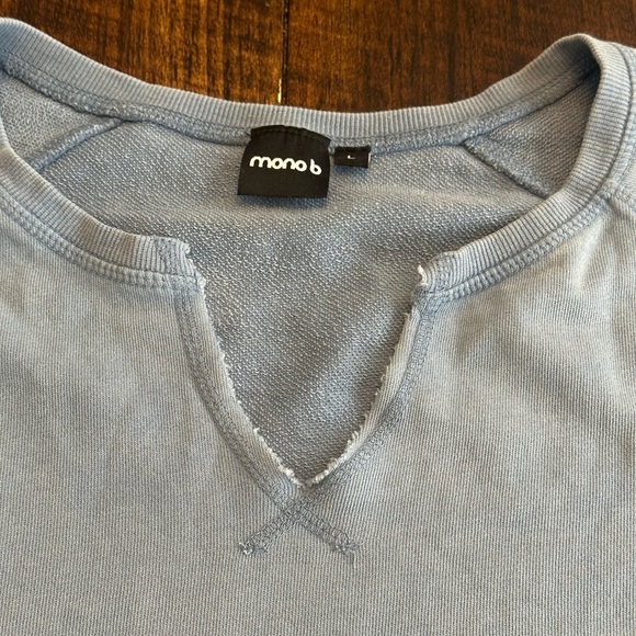 mono b | Dusty Blue Brushed 100% Cotton Sweatshirt, Crewneck with V-Cutout - Picture 5 of 9